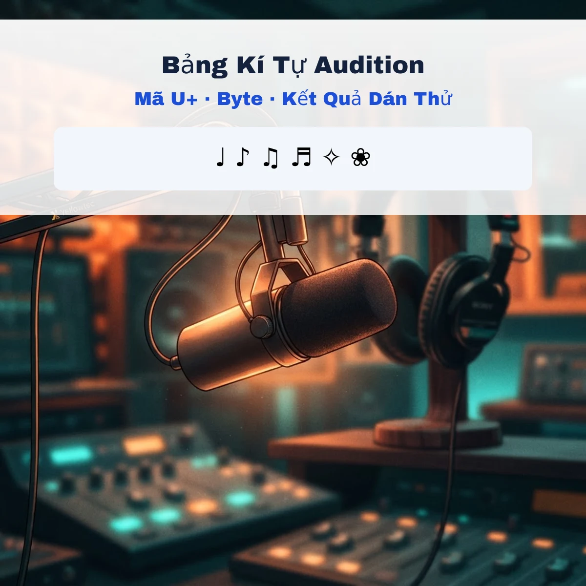 Bảng kí tự Audition mã U+ byte kết quả dán thử
