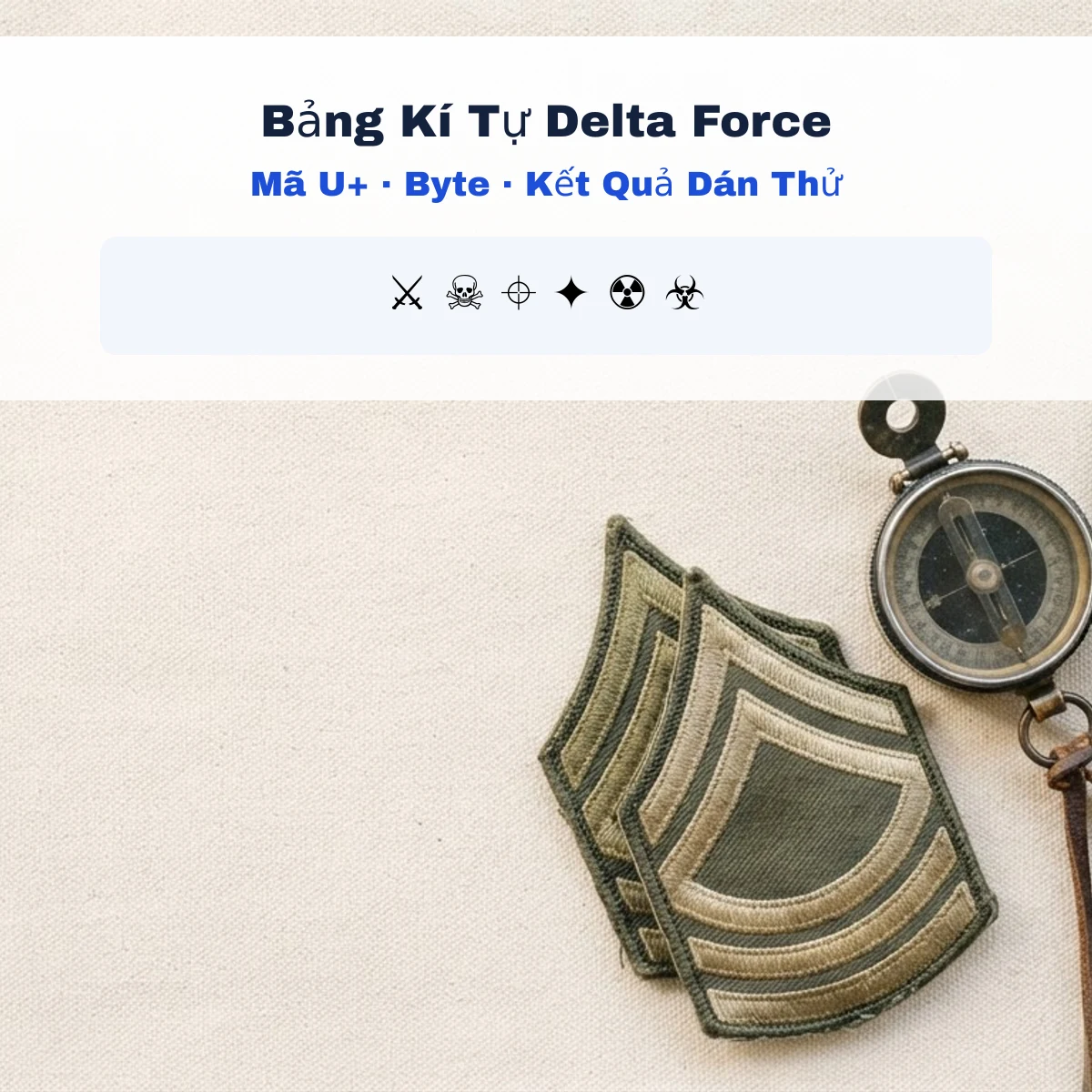 Bảng kí tự Delta Force mã U+ byte kết quả dán thử
