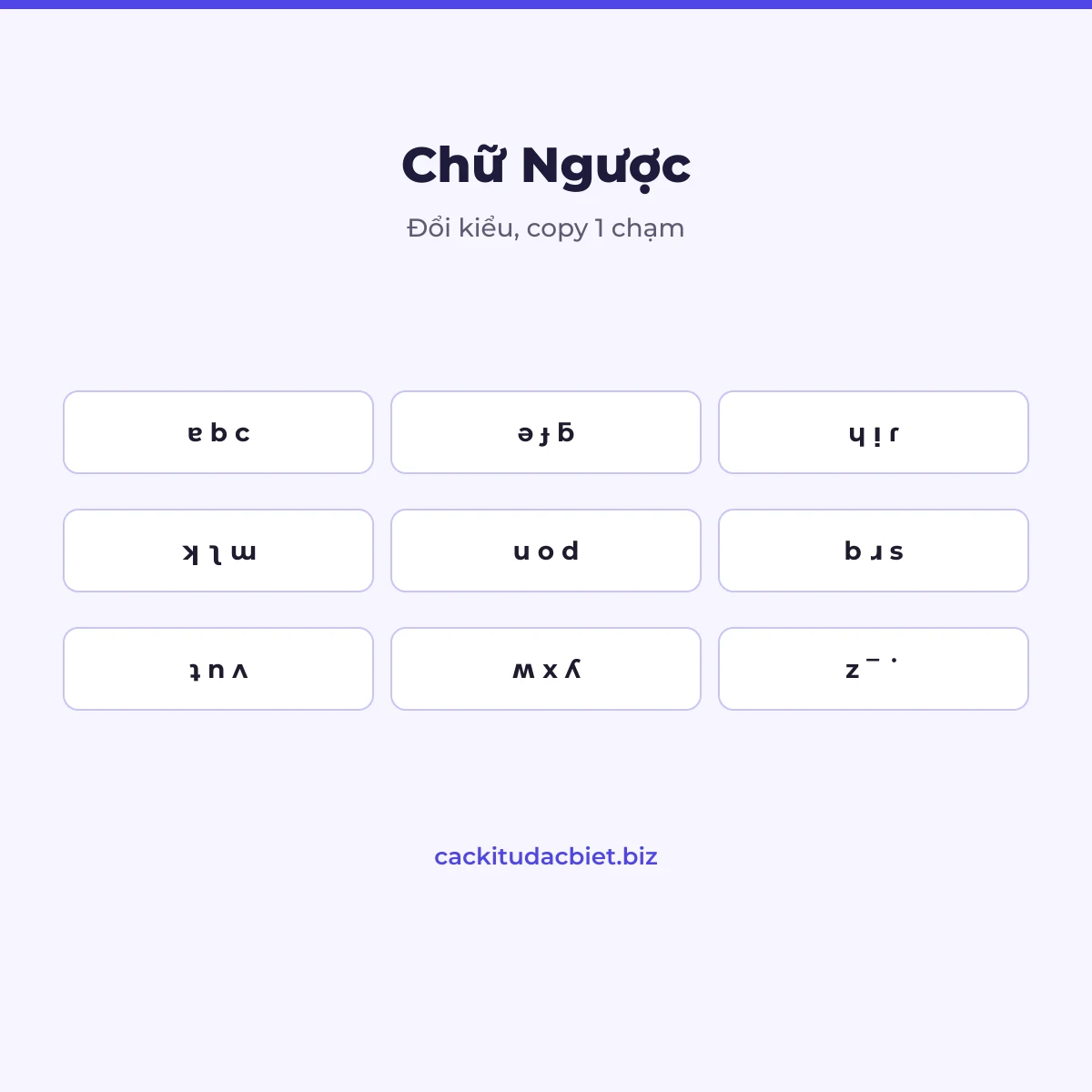 Bảng chữ ngược Unicode a-z - CacKiTu Biz