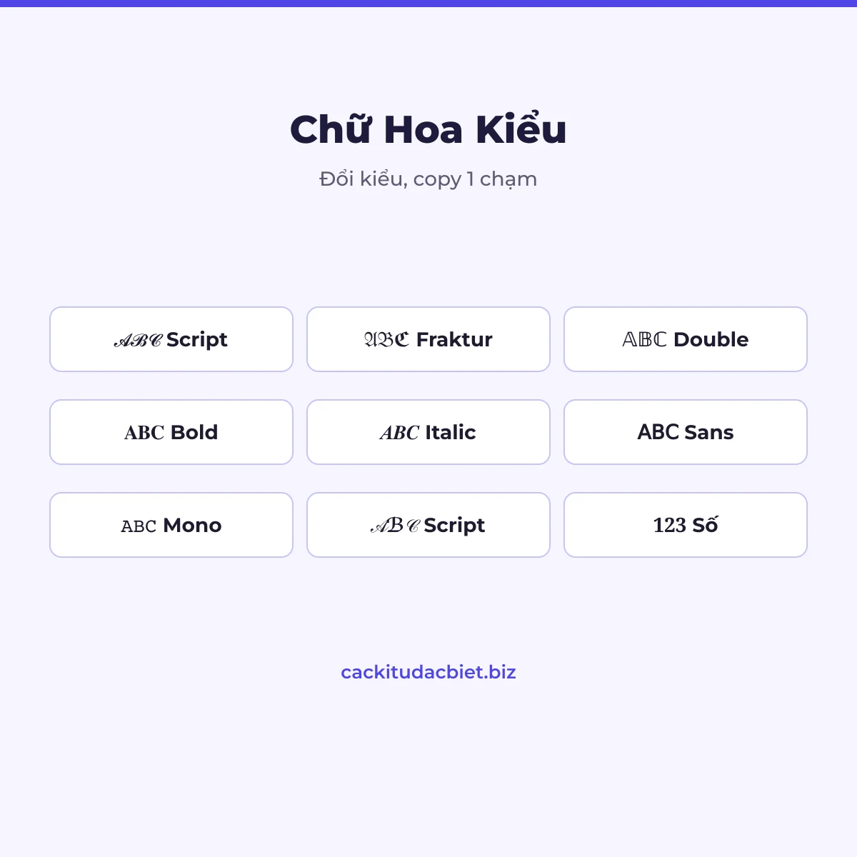 Các kiểu chữ hoa script, fraktur, double-struck, bold - CacKiTu Biz