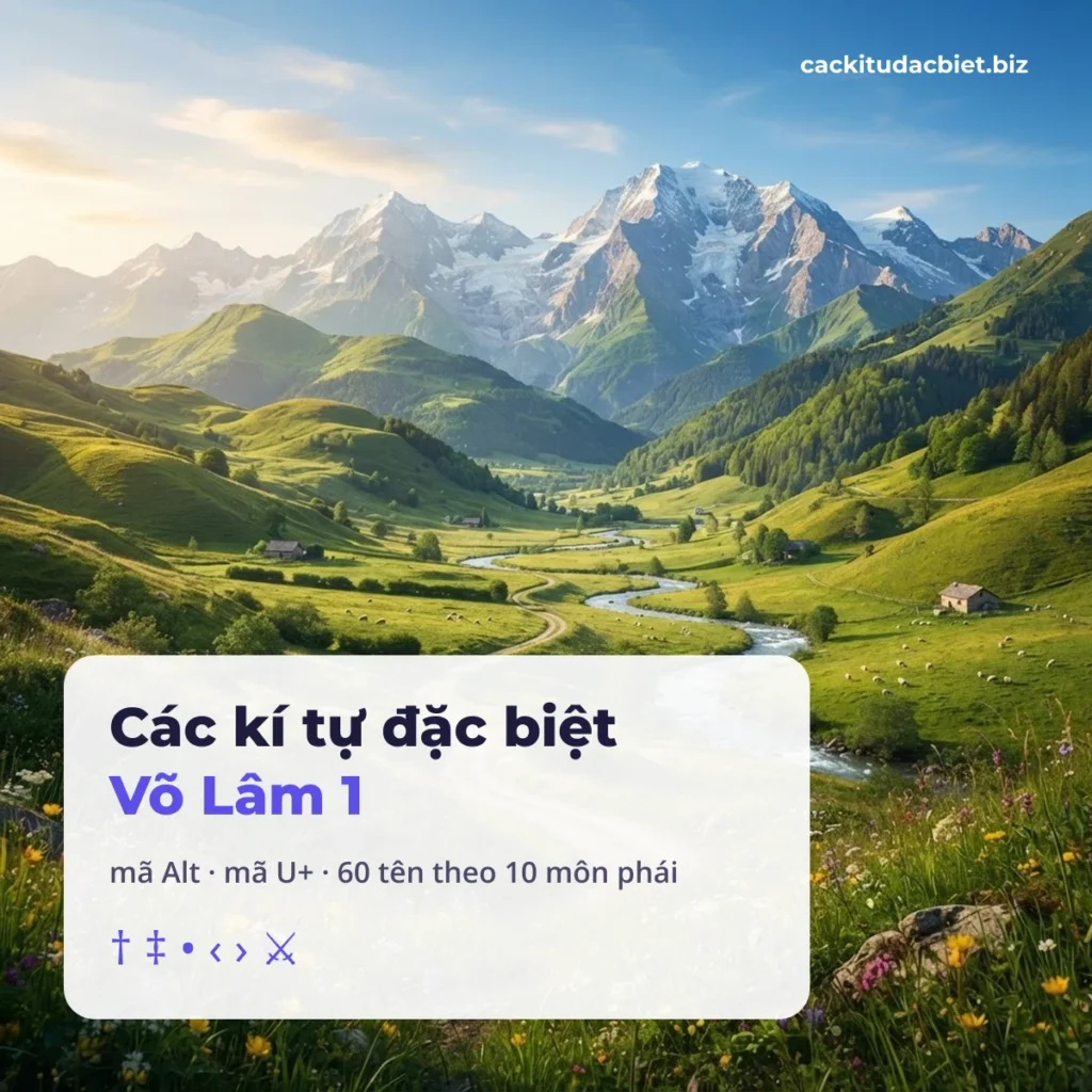 Các kí tự đặc biệt Võ Lâm 1: mã Alt, mã U+ và tên theo môn phái